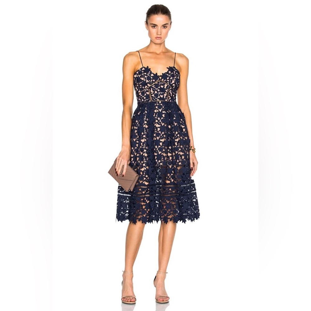NWOT Self-Portrait Azaelea Lace Midi Dress in Dark Blue